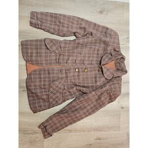 Vintage 1960s plaid wool suit silk lining brown plaid pencil skirt blazer jacket